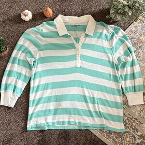 LOFT Mint and White Striped Long Sleeve Top
